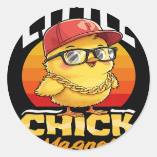 Chick Magnet Funny By Chicken Cool Sungles Boys Classic Round Sticker