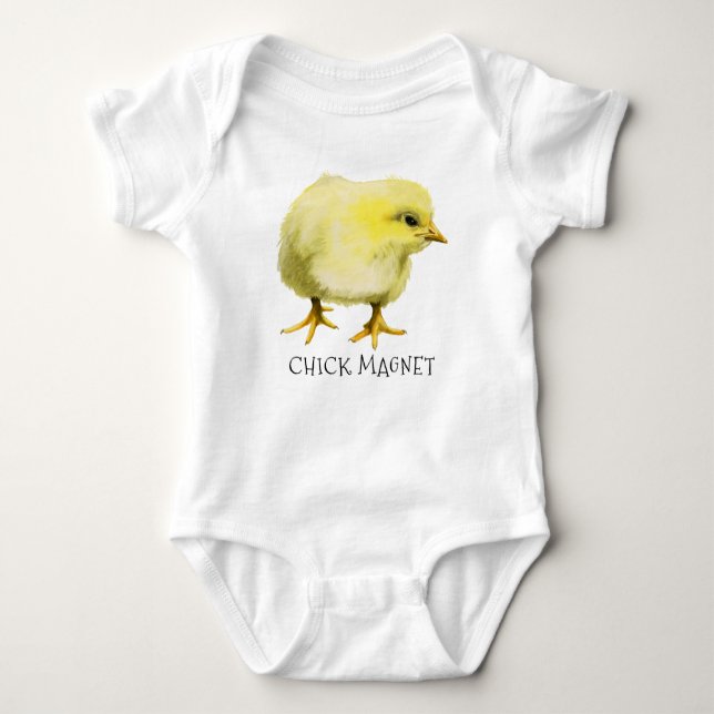 Chick Magnet | Funny Cute Pun Baby Chicken Baby Bodysuit (Front)