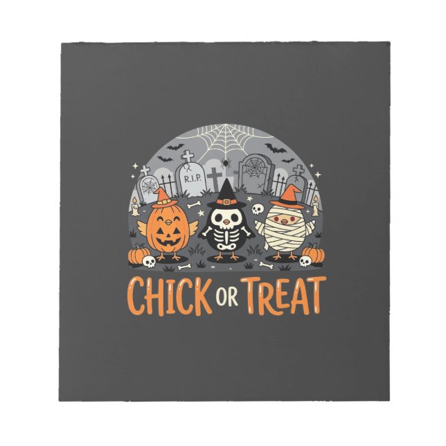 Chick or Treat Cute Halloween Graveyard Design_1 Notepad (Front)