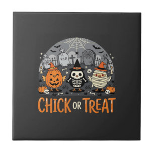 Chick or Treat Cute Halloween Graveyard Design_1 Tile