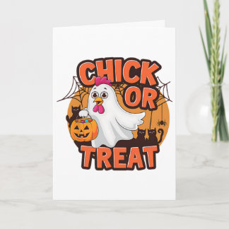 Chick Or Treat Funny Chicken Halloween Costume Card