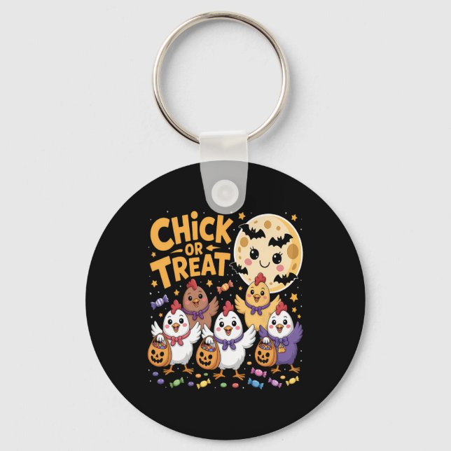 Chick Or Treat Halloween Moon Chicken Fun  Key Ring (Front)