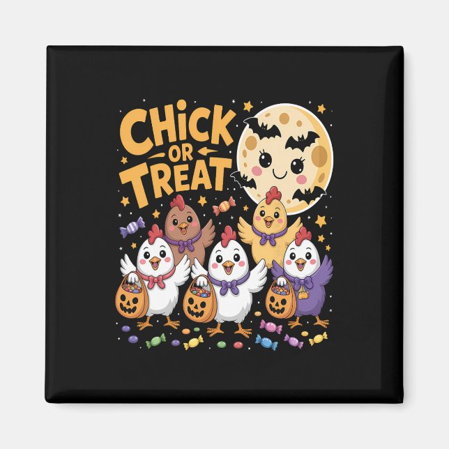 Chick Or Treat Halloween Moon Chicken Fun  Magnet (Front)