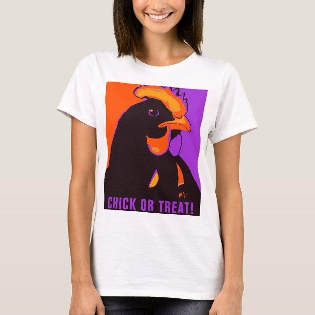 Chick or Treat Halloween Pop Art Chicken Tshirt (Front)