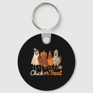 Chick Or Treat Halloween Witch Spooky Chicken _1  Key Ring