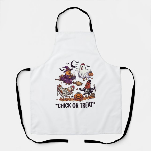 Chick Or Treat Haloween Chickens Witch Ghost Pumpk Apron (Front)