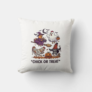 Chick Or Treat Haloween Chickens Witch Ghost Pumpk Cushion