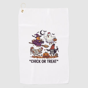 Chick Or Treat Haloween Chickens Witch Ghost Pumpk Golf Towel