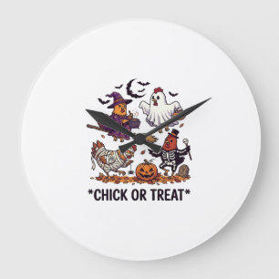 Chick Or Treat Haloween Chickens Witch Ghost Pumpk Large Clock