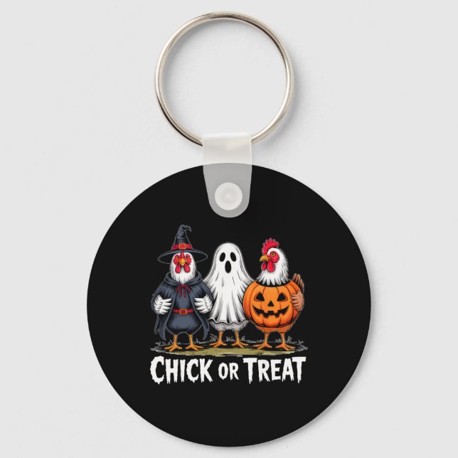 Chick Or Treat Spooky Witch Ghost Pumpkin Chicken  Key Ring (Front)