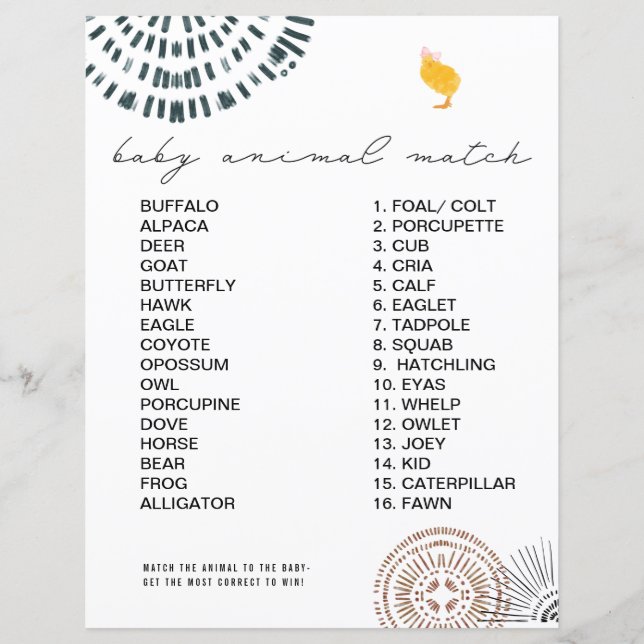 Chick Pink Bow Baby Shower Animal Match Game (Front)