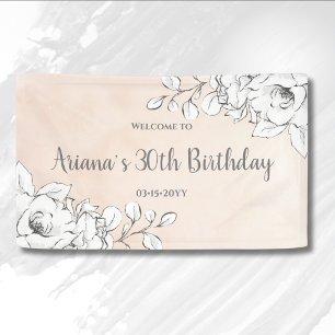 Chick Pink Modern White Floral Birthday Welcome Banner