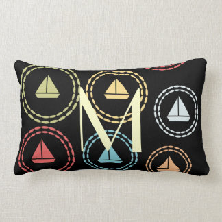 Chick Sailor Fun Sail Boat Pattern Monogram Lumbar Cushion