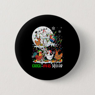 Chick Squad Xmas Group Santa Elf Chickens On Tree  6 Cm Round Badge