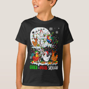 Chick Squad Xmas Group Santa Elf Chickens On Tree  T-Shirt