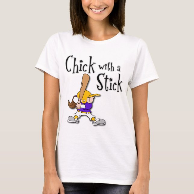 Chick with Sticks, brown hair. T-Shirt (Front)