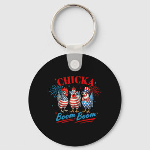 Chicka Boom Boom Funny Patriotic Chicken 4th Of Ju Key Ring