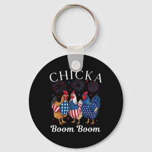 Chicka Boom Boom Funny Patriotic Chicken 4th Of Ju Key Ring