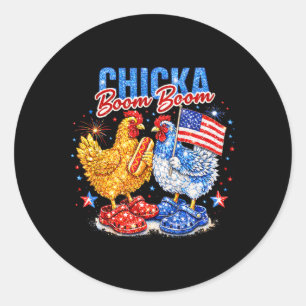 Chicka Boom Boom Patriotic Chicken Red White Blue Classic Round Sticker