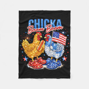 Chicka Boom Boom Patriotic Chicken Red White Blue Fleece Blanket