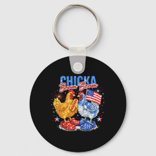 Chicka Boom Boom Patriotic Chicken Red White Blue  Key Ring