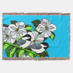 Chickadee Among Dogwood Flowers Throw Blanket