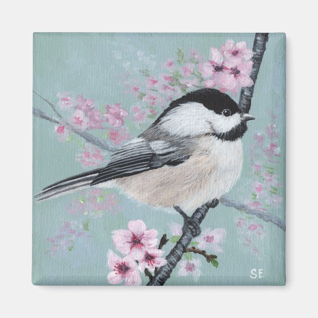 Chickadee and Cherry Blossoms  Magnet (Front)