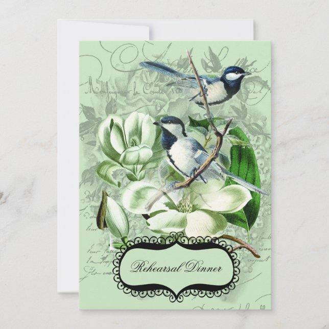 Chickadee and Magnolia Rehearsal Dinner Invitation (Front)