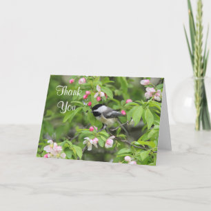 Chickadee and spring blossoms thank you card