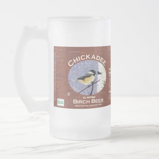 Chickadee Birch Beer Frosted Glass Beer Mug (Left)