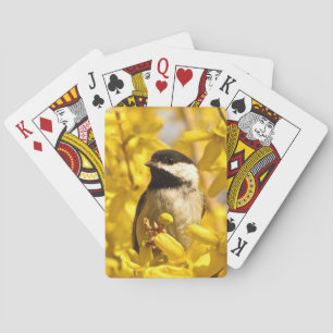 Chickadee Bird and Yellow Flowers Playing Cards