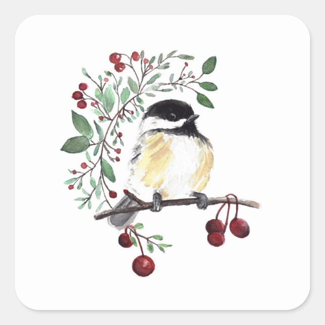 Chickadee Bird Art Square Sticker (Front)