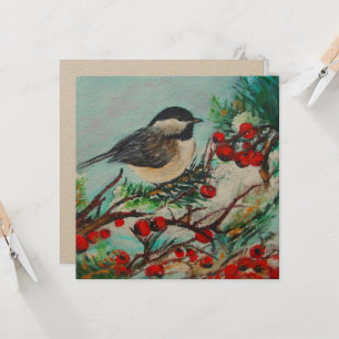 Chickadee Bird Berries Art Card