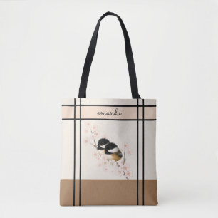 Chickadee Bird Cherry Blossom Tote Bag