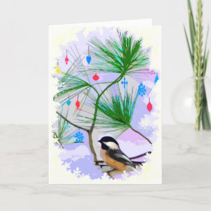 Chickadee Bird in Christmas Tree Card
