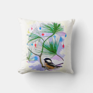 Chickadee Bird in Tree Pillow