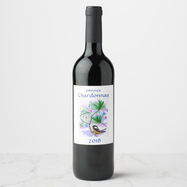 Chickadee Bird in Tree Wine Label (Front)