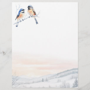 Chickadee Bird in Winter Christmas Custom Letterhead