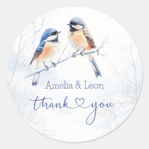 Chickadee Bird in Winter Thank You Classic Round Sticker