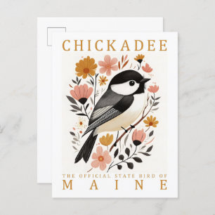 Chickadee Bird of Maine USA Travel Postcard