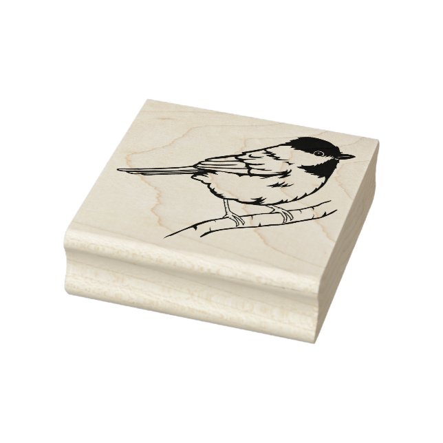 Chickadee Bird on Branch Rubber Stamp (Stamp)
