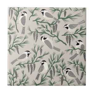 Chickadee Bird Pine Arts and Crafts Tile