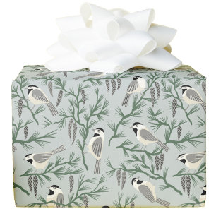 Chickadee Bird Pine Arts and Crafts Wrapping Paper
