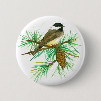 Chickadee Bird Pinecone Watercolor Tree
