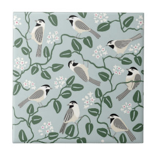 Chickadee Bird Wildflower Arts and Crafts Tile