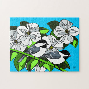 Chickadee Birds and Flowers Jigsaw Puzzle