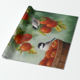 Chickadee Birds Apple Harvest Wrapping Paper