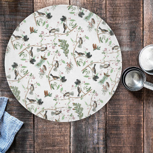 Chickadee Birds Berries & Pinecones Watercolor  Cutting Board