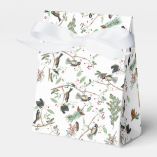 Chickadee Birds Berries & Pinecones Watercolor Favour Box