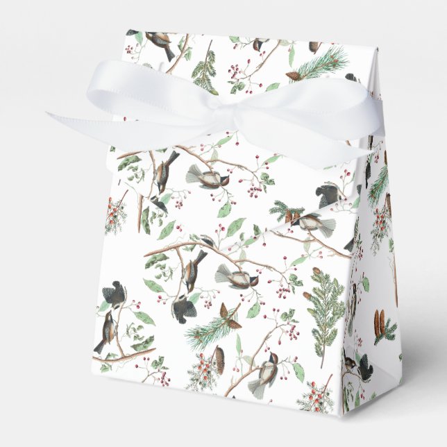 Chickadee Birds Berries & Pinecones Watercolor  Favour Box (Front Side)